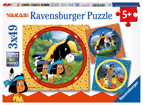 Ravensburger Kinderpuzzle - 08000 Yakari, der tapfere Indianer - Yakari-Puzzle f&uuml;r Kinder ab 5 Jahren, mit 3x49 Teilen