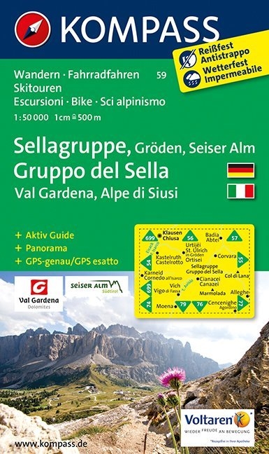 KOMPASS Wanderkarte Sellagruppe - Gr&ouml;den - Seiseralm / Gruppo di Sella - Val Gardena - Alpe di Siusi - 