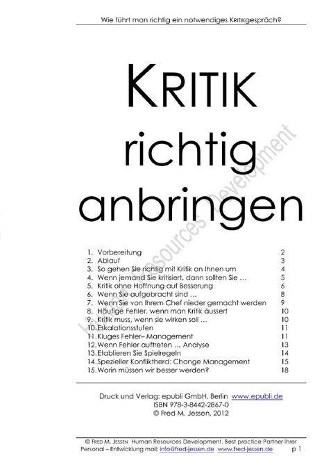 Kritik richtig anbringen - Fred Jessen