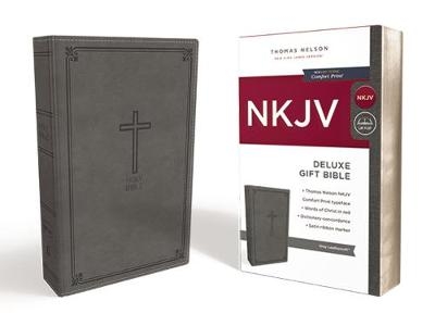 NKJV, Deluxe Gift Bible, Leathersoft, Gray, Red Letter, Comfort Print - Thomas Nelson