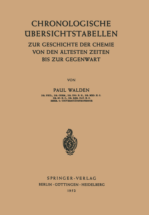 Chronologische &Uuml;bersichtstabellen - P. Walden