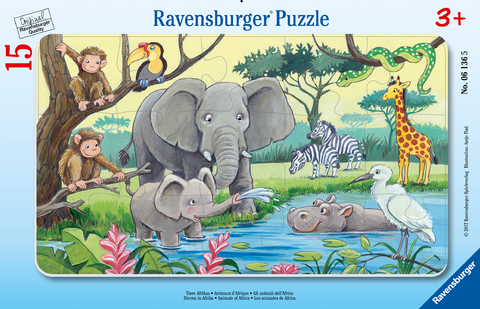 Ravensburger Kinderpuzzle - 06136 Tiere Afrikas - Rahmenpuzzle f&uuml;r Kinder ab 3 Jahren, mit 15 Teilen