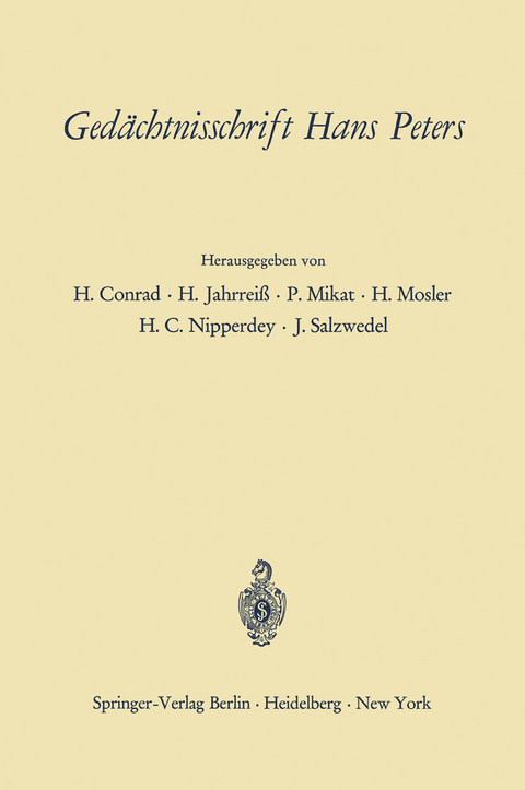 Ged&auml;chtnisschrift Hans Peters - 