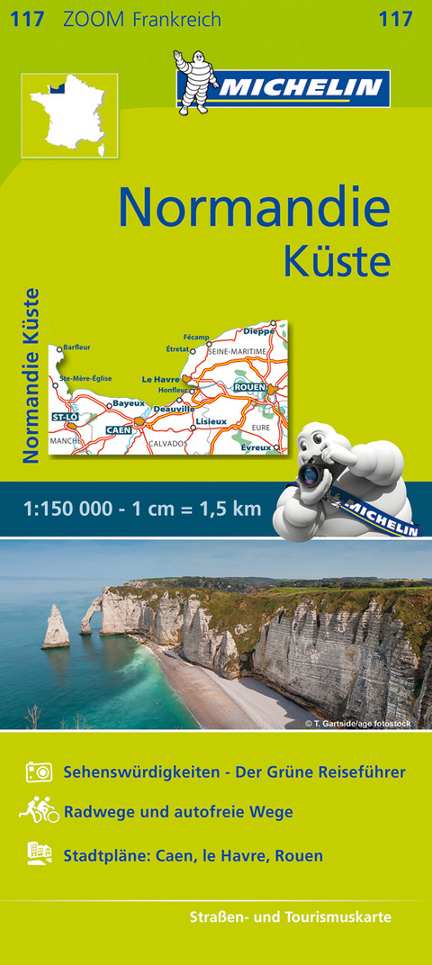 Michelin Karte Normandie K&uuml;ste. C&ocirc;te normande de Dieppe aux plages du d&eacute;barquement