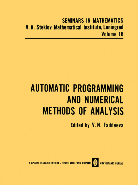 Automatic Programming and Numerical Methods of Analysis - 