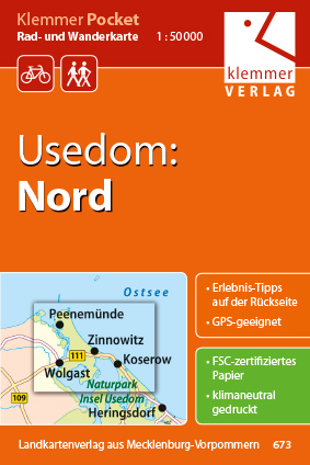 Klemmer Pocket Rad- und Wanderkarte Usedom: Nord