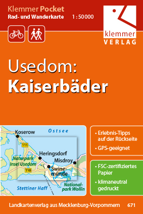 Klemmer Pocket Rad- und Wanderkarte Usedom: Kaiserb&auml;der - 