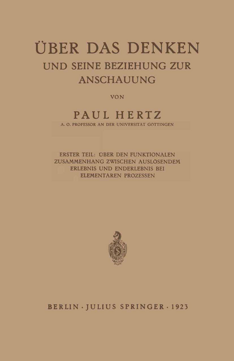 &Uuml;ber das Denken und Seine Beziehung zur Anschauung - Paul Hertz