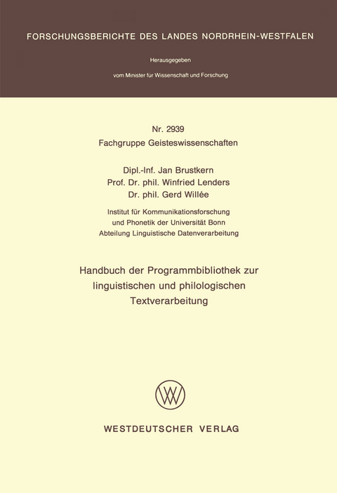 Handbuch der Programmbibliothek zur linguistischen und philologischen Textverarbeitung - Jan Brustkern