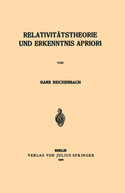 Relativit&auml;tstheorie und Erkenntnis Apriori - Hans Reichenbach