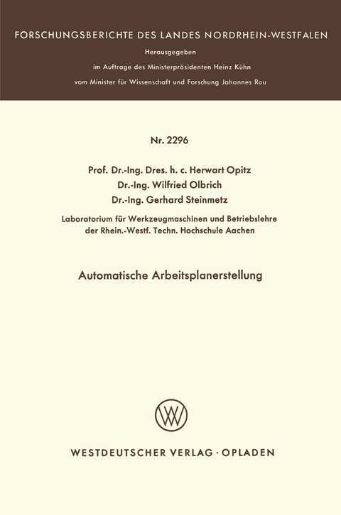 Automatische Arbeitsplanerstellung - Herwart Opitz