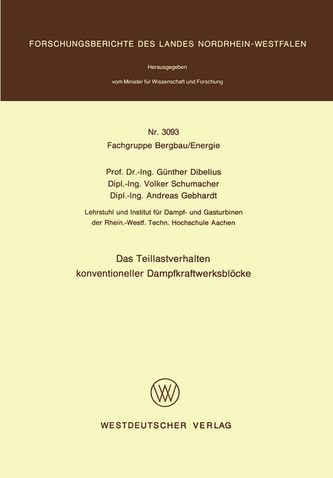 Das Teillastverhalten konventioneller Dampfkraftwerksbl&ouml;cke - G&uuml;nther Dibelius