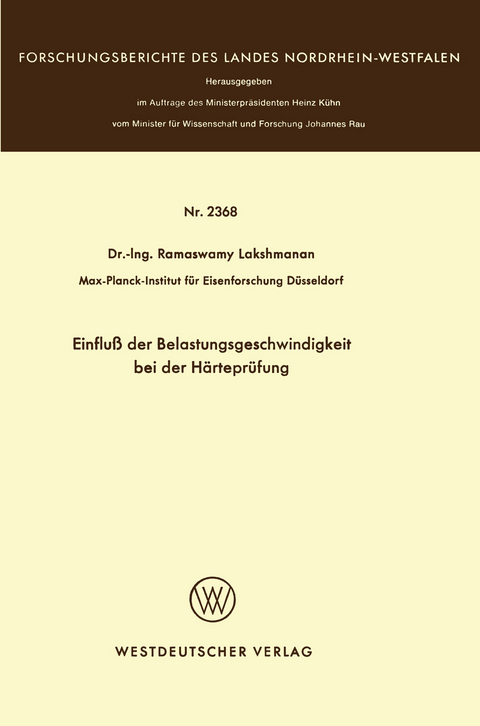 Einfluß der Belastungsgeschwindigkeit bei der Härteprüfung - Ramaswamy Lakshmanan