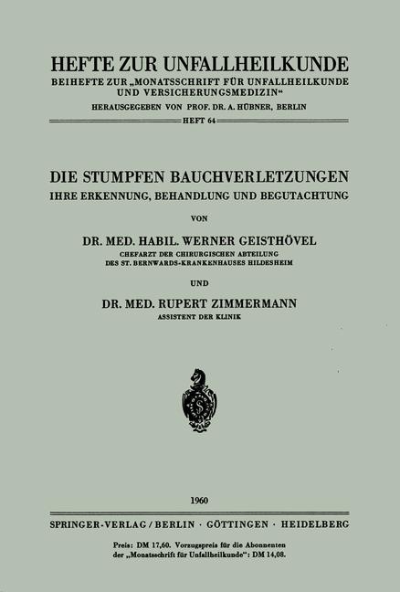 Die Stumpfen Bauchverletzungen - W Geisthavel, R Zimmermann