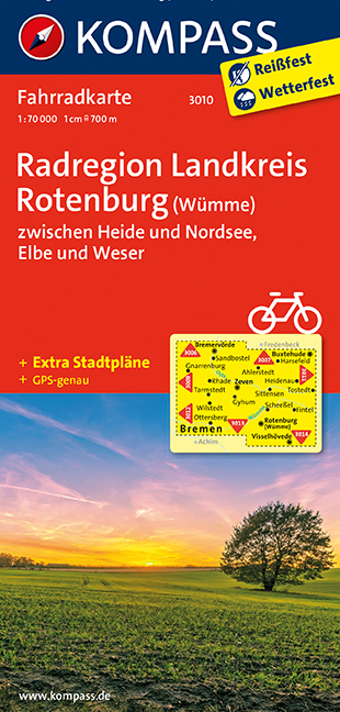 KOMPASS Fahrradkarte Radregion Landkreis Rotenburg (W&uuml;mme) zwischen Heide und Nordsee, Elbe und Weser - 