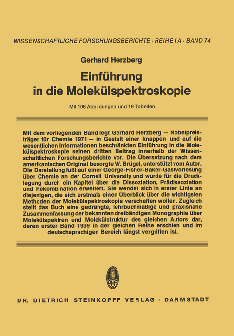Einf&uuml;hrung in die Molek&uuml;lspektroskopie - Gerhard Herzberg