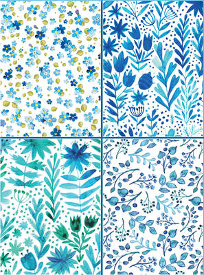 Set of Four Magnetic Notepads: Blue Abstract