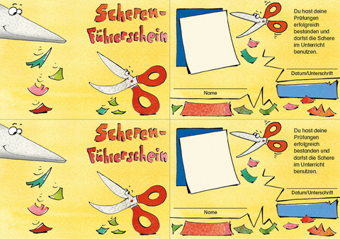 Scheren-F&uuml;hrerschein - Klassensatz F&uuml;hrerscheine - Johanna Roessler