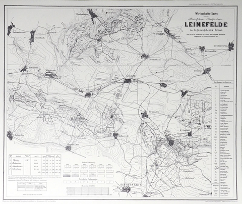 Wirthschafts-Karte von der Königlichen Oberförsterei LEINEFELDE im Regierungsbezirk Erfurt 1907.