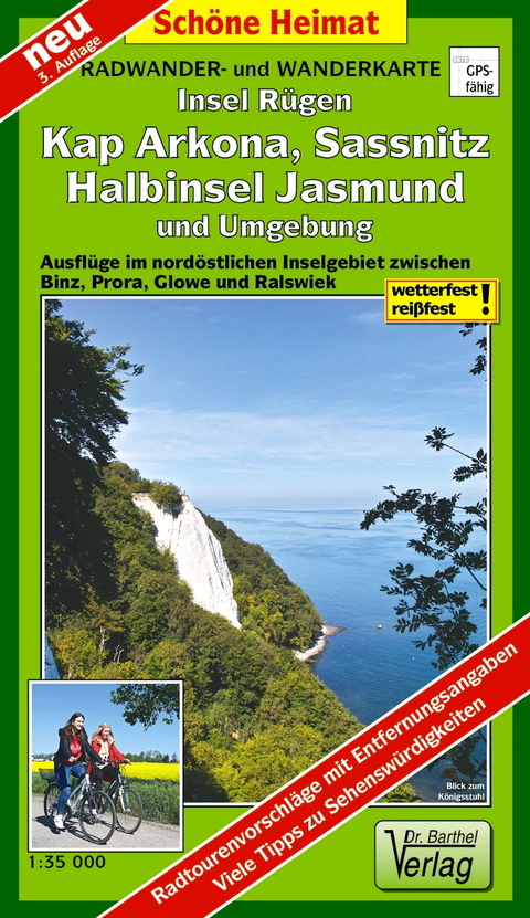 Radwander- und Wanderkarte Insel R&uuml;gen, Kap Arkona, Sassnitz, Halbinsel Jasmund und Umgebung