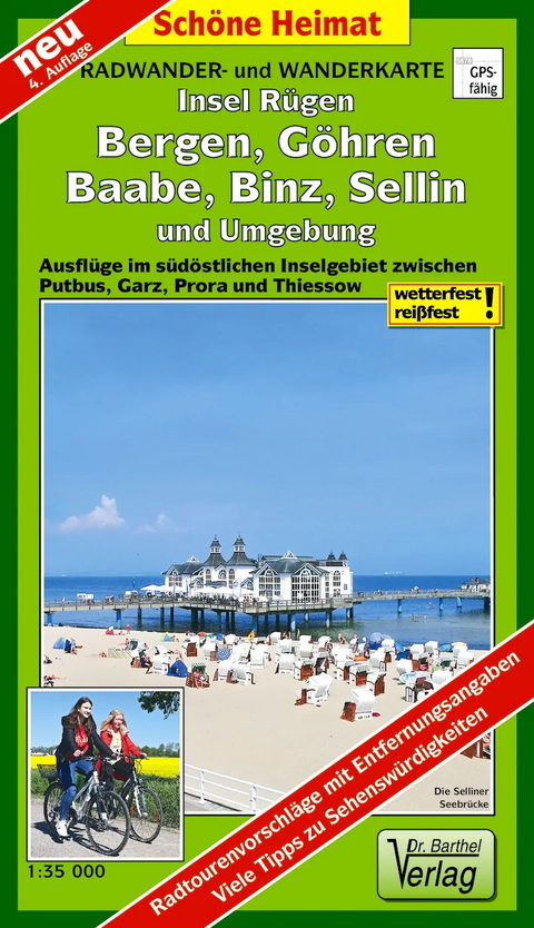 Radwander- und Wanderkarte Insel R&uuml;gen, Bergen, G&ouml;hren, Baabe, Binz, Sellin und Umgebung