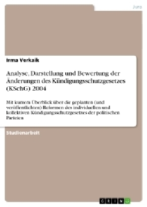 Analyse, Darstellung und Bewertung der &Atilde;nderungen des K&Atilde;&frac14;ndigungsschutzgesetzes (KSchG) 2004 - Irma Verkaik