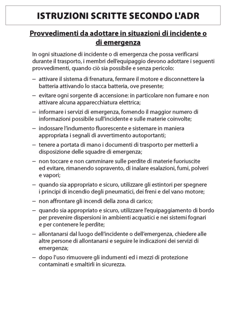 Schriftliche Weisungen gem&auml;&szlig; ADR, italienisch