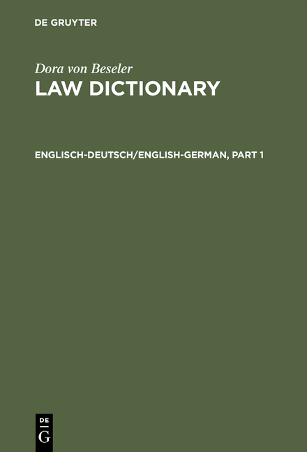 Dora von Beseler: Law Dictionary / Englisch-Deutsch/English-German