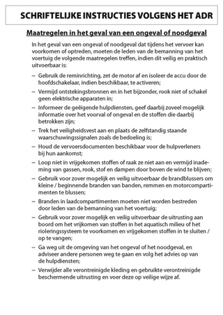 Schriftliche Weisungen gemäß ADR, niederländisch (Niederlande)