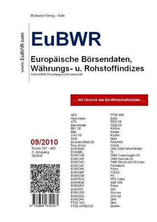 EuBWR September 2010 - Europäische Börsendaten, Währungs- und Rohstoffindizes