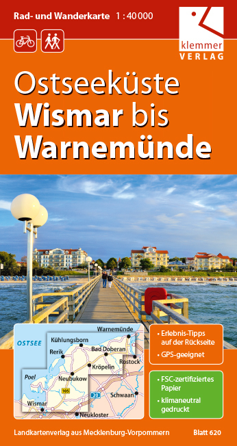 Rad- und Wanderkarte Ostseek&uuml;ste Wismar bis Warnem&uuml;nde - 