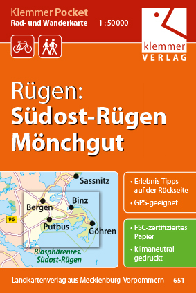 Klemmer Pocket Rad- und Wanderkarte R&uuml;gen: S&uuml;dost-R&uuml;gen, M&ouml;nchgut - 
