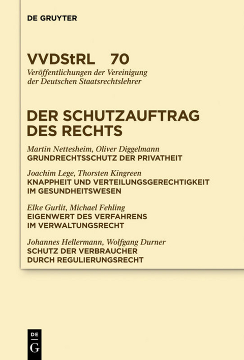 Der Schutzauftrag des Rechts - Martin Nettesheim, Oliver Diggelmann, Joachim Lege,  Et Al.
