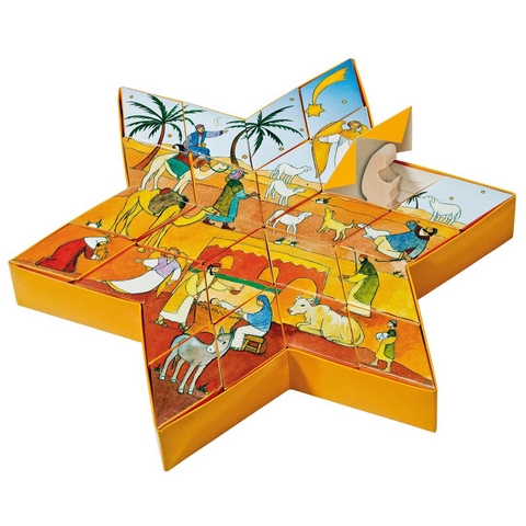 Adventspuzzle-Stern mit Krippenfiguren (24-teilig)