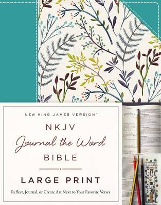 NKJV, Journal the Word Bible, Large Print, Cloth over Board, Blue Floral, Red Letter -  Thomas Nelson