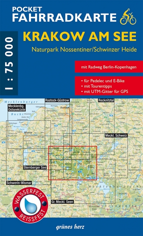 Pocket-Fahrradkarte Krakow am See, Nossentiner/Schwinzer Heide