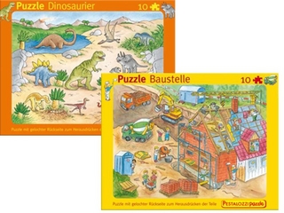 Rahmen-Puzzle Doppelpack Baustelle und Dinosaurier