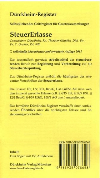 Steuererlasse (2011) 153 bedruckte Griffregister für die SteuerErlasse
