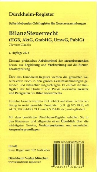 Bilanzsteuerrecht 2011 (AktG, GmbHG, UmwG, PulG, HGB), 102 bedruckte Griffregister