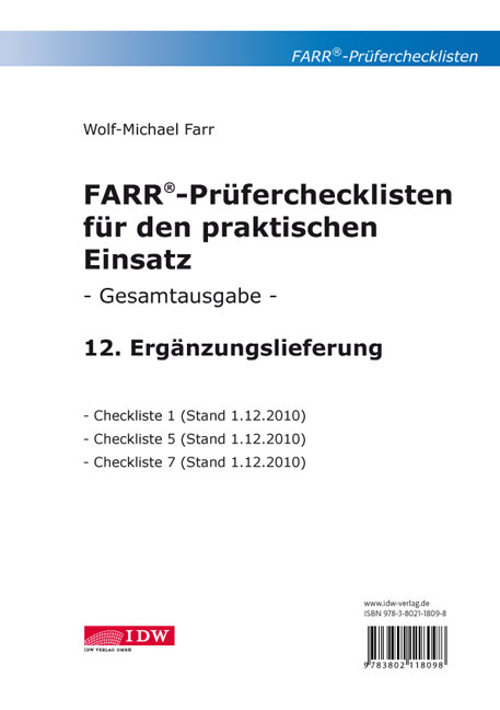 FARR Pr&uuml;ferchecklisten f&uuml;r den praktischen Einsatz - Wolf-Michael Farr