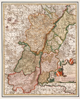 Historische Karte: Elsaß, Sundgau, Breisgau, Ortenau, Markgrafschaft Baden und Durlach, um 1702 (gerollt)