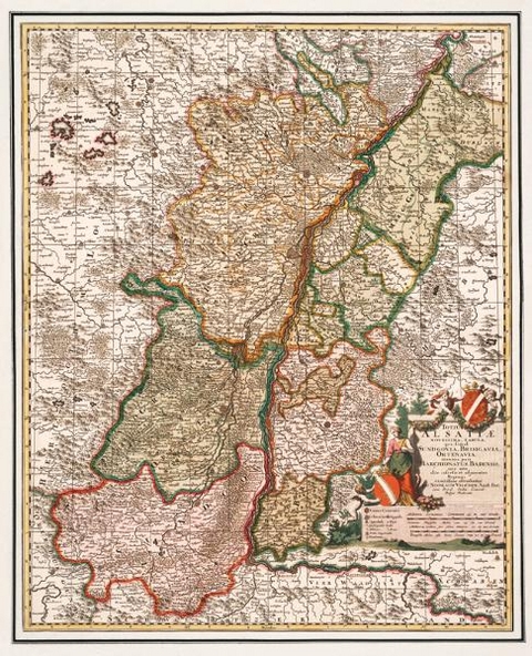 Historische Karte: Elsa&szlig;, Sundgau, Breisgau, Ortenau, Markgrafschaft Baden und Durlach, um 1702 (gerollt) - Nicolas Visscher