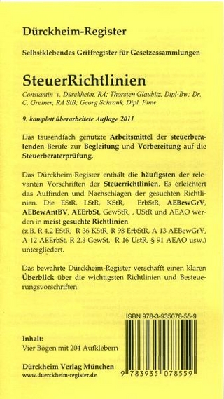 Steuerrichtlinien (2011): 204 bedruckte Griffregister für SteuerRichtlinien