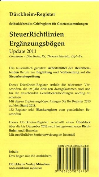 Steuerrichlinien (Ergänzungsbögen 2011) 153 bedruckte Griffregister für die SteuerRichtlinien