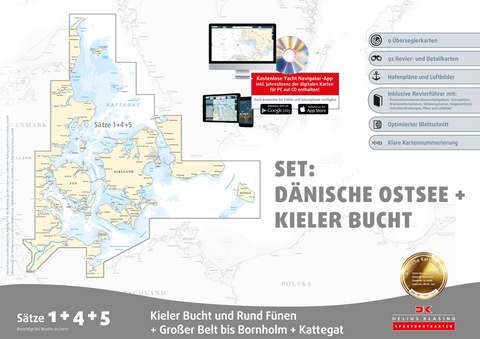 Sportbootkarten Satz 1, 4 und 5 &ndash; Set: D&auml;nische Ostsee und Kieler Bucht (Ausgabe 2017)