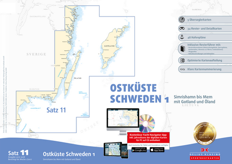 Sportbootkarten Satz 11: Ostk&uuml;ste Schweden 1 (Ausgabe 2017/2018)