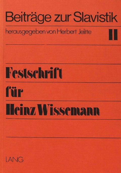 Festschrift fuer Heinz Wissemann - Herbert Jelitte, Rolf-Dieter Kluge
