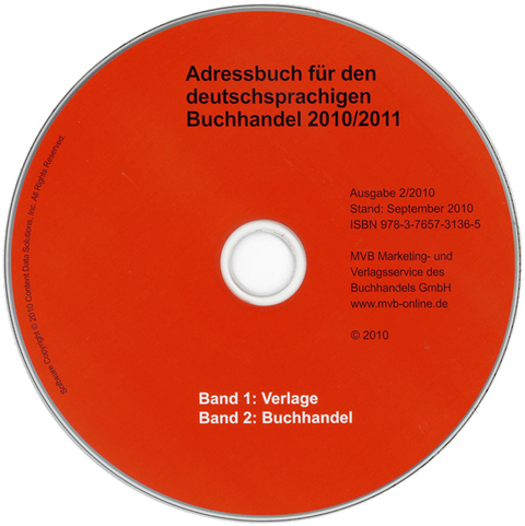 Adressbuch f&uuml;r den deutschsprachigen Buchhandel. Oktober 2010 - CD-ROM-Ausgabe