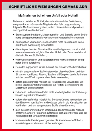 Schriftliche Weisungen gemäß ADR, deutsch