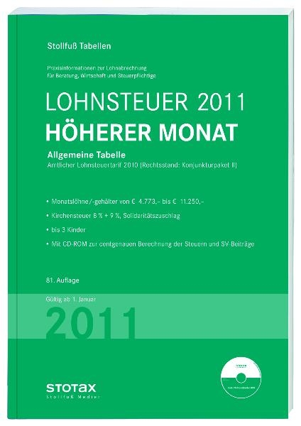 Lohnsteuertabelle 2011 H&ouml;herer Monat